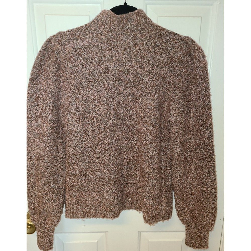 Marled Reunited Women's Purple Brown High Neck Knit Sweater Puffy Sleeve Size‎ M